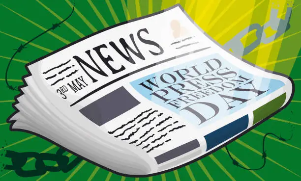 Vector illustration of Glowing Newspaper Breaking Chains during World Press Freedom Day