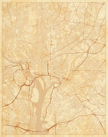 Old street map, Washington DC, District of Columbia, US