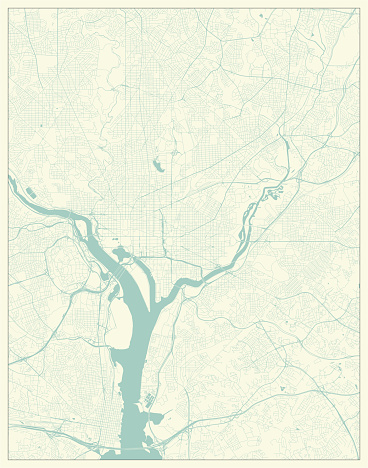 City Map in Retro Style. Outline Map of Washington DC, District of Columbia, US