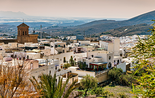 Vista de gran angular del pueblo blanco de Nijar en Almería, Andalucía, España. photo