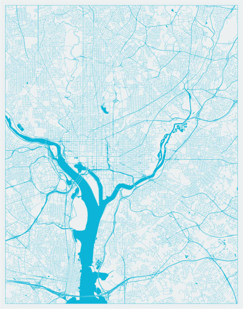 藍色城市地圖, 華盛頓特區, 哥倫比亞特區, 美國 - washington dc 幅插畫檔、美工圖案、卡通及圖標