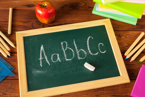 istock back to school - apple and books with pencils and blackboard 1152863995