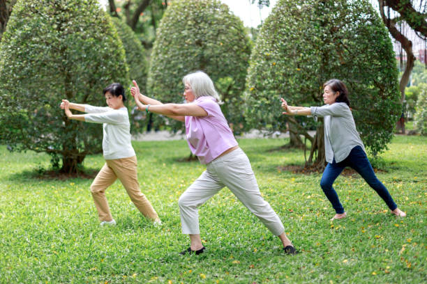 istock Senior ladies doing exercise in the park 1152864023