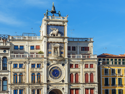 St Mark's Clock tower or Torre dell'Orologio in Piazza San Marco in Venice. Italy