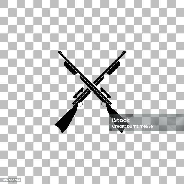 Crossed Shotguns Hunting Rifles Icon Flat Stock Illustration - Download Image Now - Aggression, Army, Battle