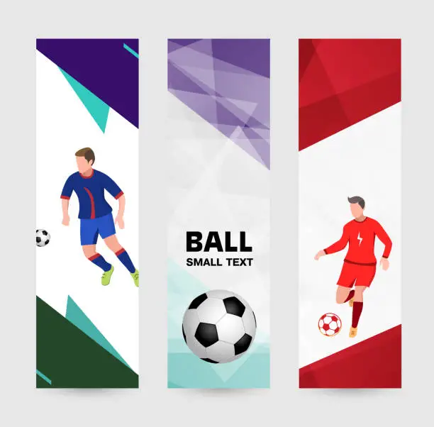 Vector illustration of Set abstract banner on a light bright background. soccer Players in sport form with the ball. Template design