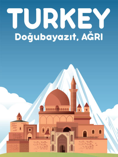 turcja, góry agri, pałac pasa ishak - ararat stock illustrations