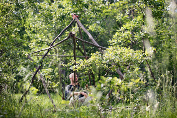 Adult Man Meditating in Merkaba Structure.