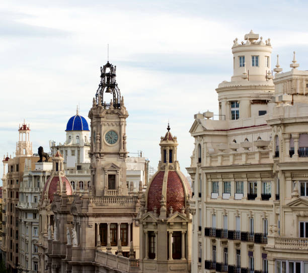 Various Roofs, Chapel and Towers against Cloudy Evening Sky Outdoors. Valencia , Spain