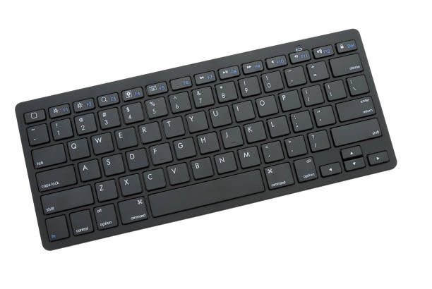 Wireless bluetooth computer keyboard Bluetooth wireless computer keyboard shot from above, isolated on white with clipping path keypad stock pictures, royalty-free photos & images