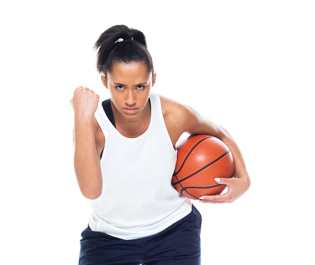 Beautiful African American female basketball player - anger