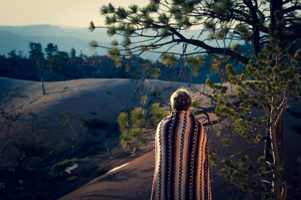 Hiker Wearing Navajo Blanket in Bryce Canyon National Park