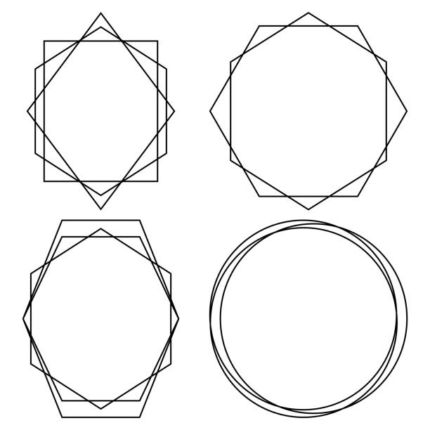 Geometric Polygonal Frames Set of 4 trendy frames with copy space picture frame frame ellipse black stock illustrations