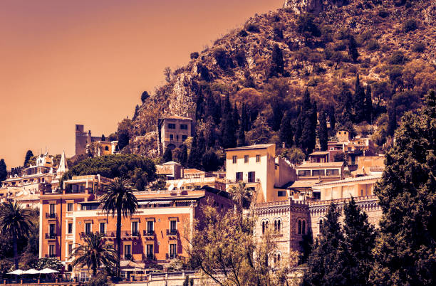 Sicily sunset, View of Taormina from Parco Colonna