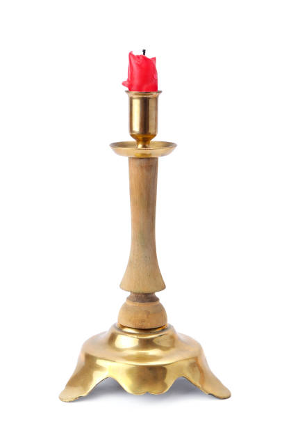 istock Retro candlestick with candle, isolated on white background. 1152889139