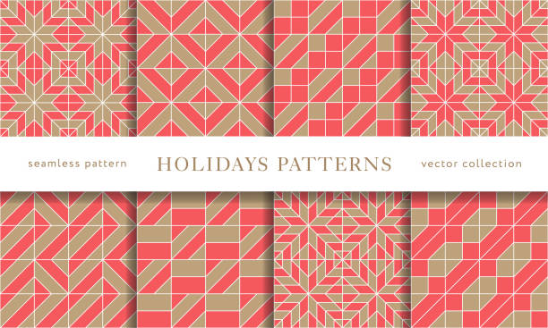 зимние каникулы бесшовные модели - mosaic modern art triangle tile stock illustrations