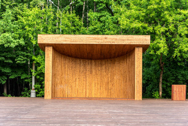 Open wooden stage in the park
