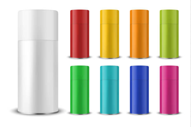 istock Vector 3d Realistic Colorful Blank Spray Can, Spray Bottle with Cap Set Closeup Isolated on White Background. Design Template of Sprayer Can for Mock up, Package, Advertising, Hairspray, Deodorant etc 1152901802