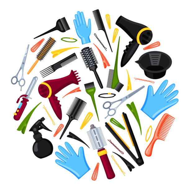 istock Colorful cartoon hairdresser tools concept 1152903904