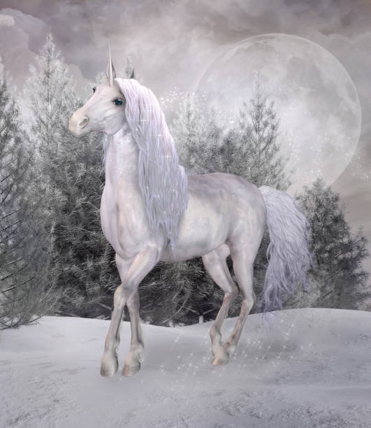istock Fantasy unicorn in a snowy forest 1152904721