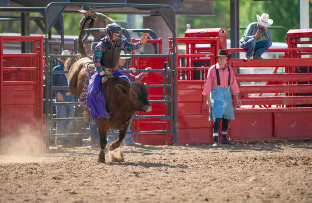 istock Cowboy Bull Riding in Rodeo Arena 1152910675