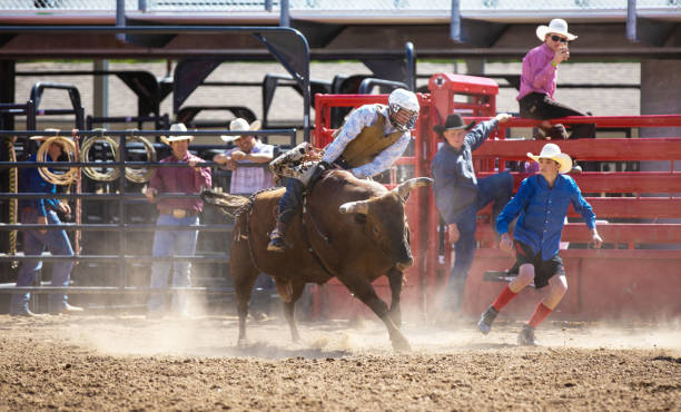 istock Cowboy Bull Riding in Rodeo Arena 1152913490