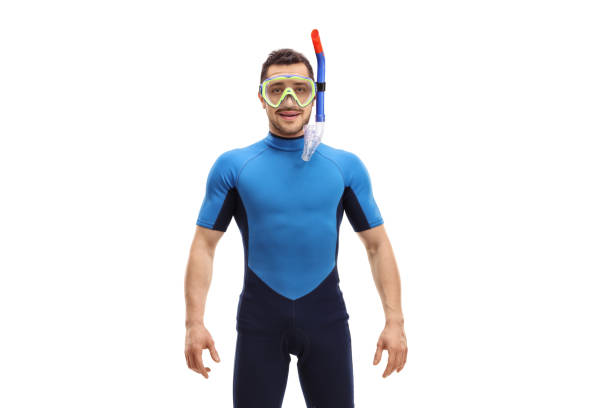 istock Young man in a wetsuit with snorkeling equipment 1152920028