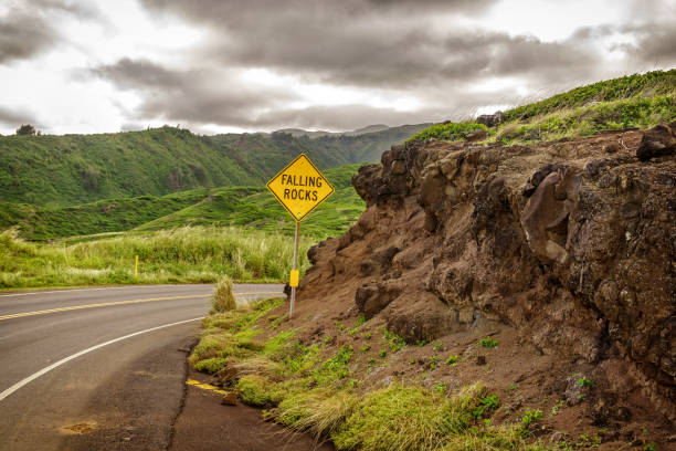 a warning sign at the north coast of maui island, hawaii islands.