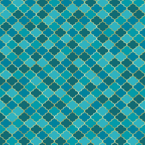 Quatrefoil Seamless Pattern Classic quatrefoil repeating pattern design light blue vintage wallpaper pattern stock illustrations