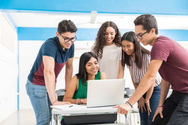 studying in a group makes learning easier - high school high school student classroom group of people imagens e fotografias de stock