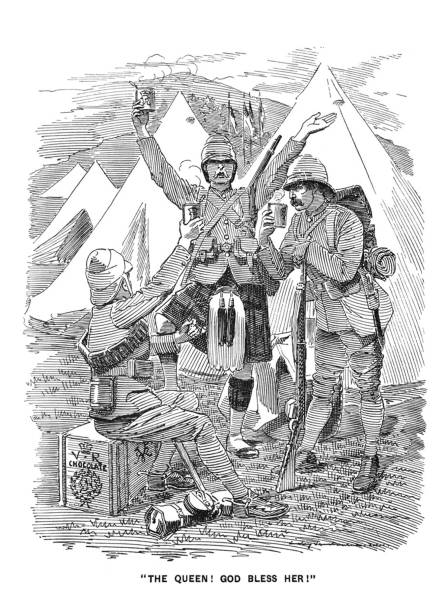 istock British satire comic cartoon caricatures illustrations - Military soldiers - God bless the Queen 1152935682