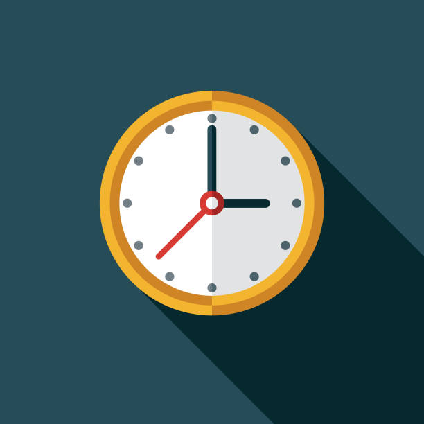 Clock Customer Service Icon A flat design icon with a long shadow. File is built in the CMYK color space for optimal printing. Color swatches are global so it’s easy to change colors across the document. clock clipart stock illustrations