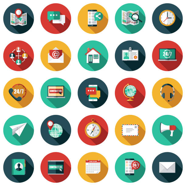 Customer Service Icon Set A set of icons. File is built in the CMYK color space for optimal printing. Color swatches are global so it’s easy to edit and change the colors. globe navigational equipment illustrations stock illustrations