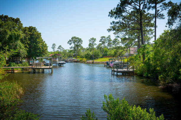 ぼかしの背景にフロリダ州のリラックスした池のパノラマビュー.niceville フロリダ州) - florida naples florida house residential structure ストックフォトと画像