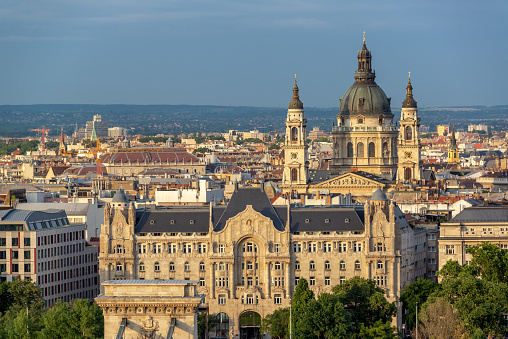 Beautiful cityscape view of Budapest, Hungary with St. Stephens Basilica
