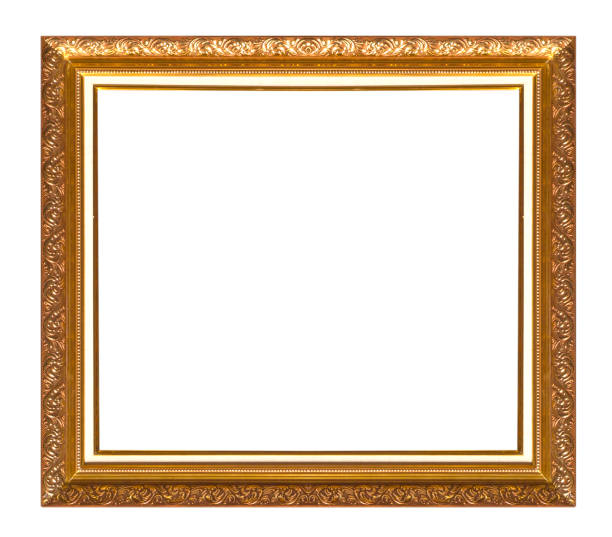 istock Golden wooden frame isolated on transparen 1152946613