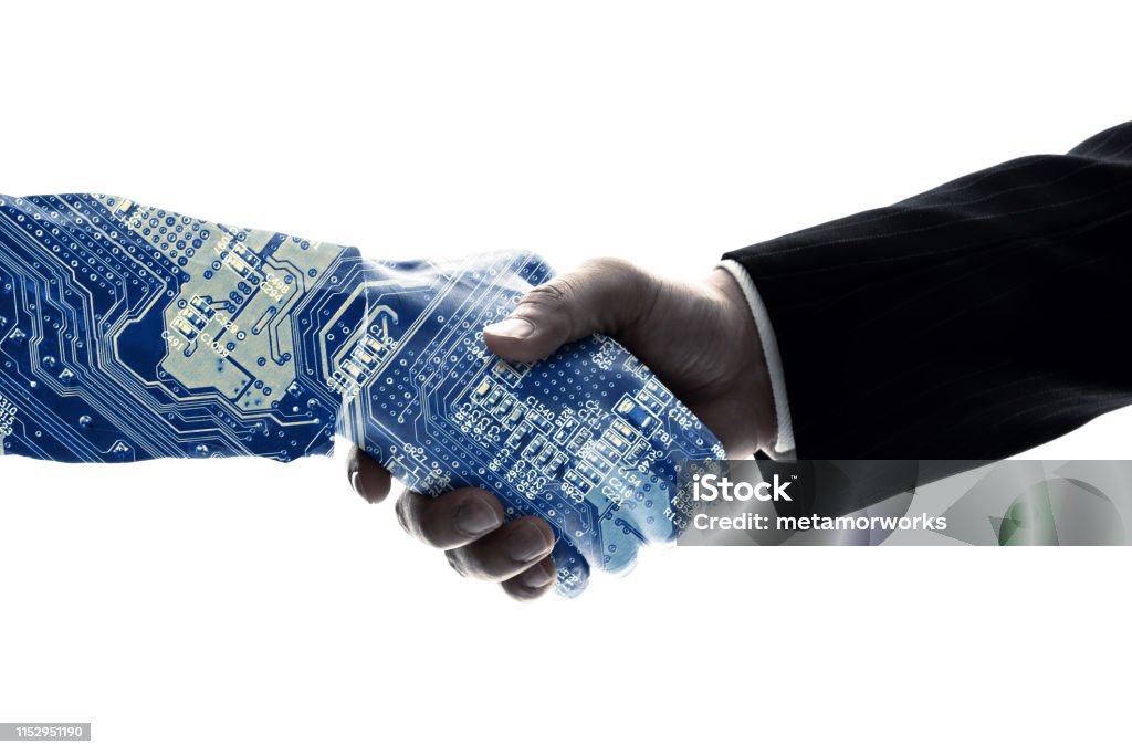Partnership of human and robot. AI (Artificial Intelligence). Artificial Intelligence Stock Photo