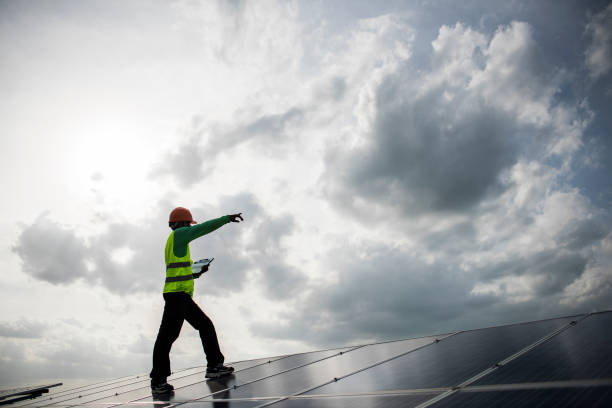 istock Technician engineer checks the maintenance of the solar cell panels. 1152951989