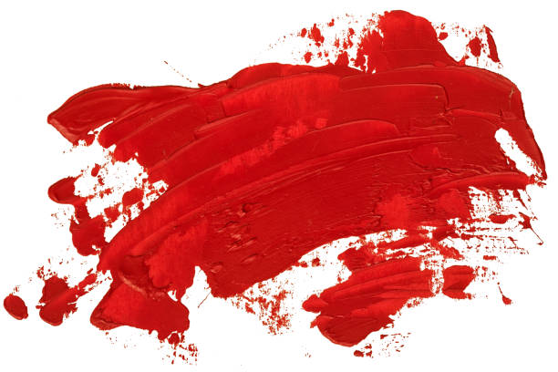 Red oil texture paint brush stroke, hand painted, isolated on white background.