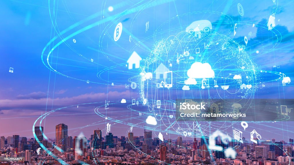 Global communication network concept. Smart city. Internet of Things. Internet of Things Stock Photo