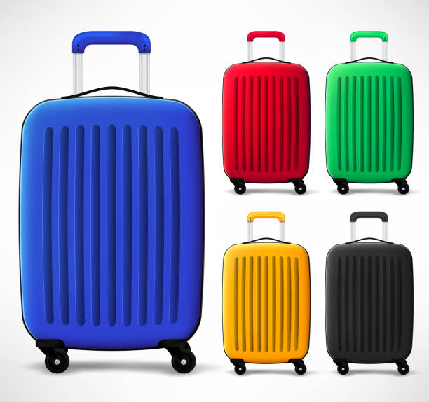 istock Bag Travel Luggage Plastic Different Color Set 3D Realistic In Isolated White Background 1152957265