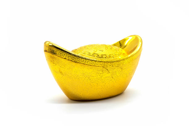 Chinese gold sycee (yuanbao) on white background.