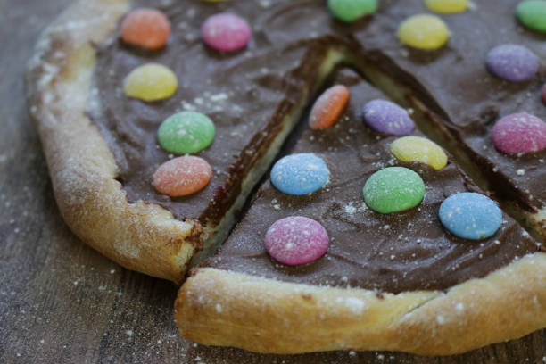 Image Of Homemade Chocolate Pizza With Multicolour Smarties Sweets ...