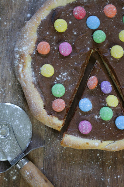 Image Of Homemade Chocolate Pizza With Multicolour Smarties Sweets ...