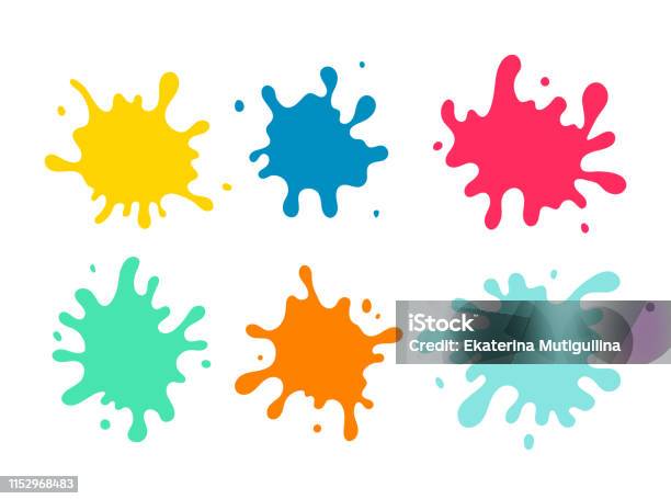 Colorful Paint Spots Set - Arte vetorial de stock e mais imagens de Tinta - Equipamento de Arte e Artesanato - Tinta - Equipamento de Arte e Artesanato, Salpicado, Chapinhar