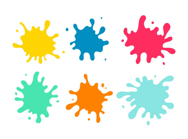 Colorful paint spots set Colorful paint spots set. Paint splash isolated on white background. Vector illustration design blue ink splatter stock illustrations