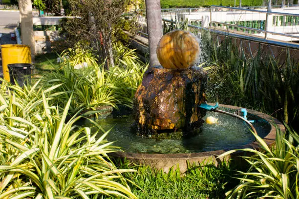 Kugel fountain or stone sphere fountains spining water decor of garden in outdoor at chinese garden at Thai-Chinese Cultural Center in Udon Thani, Thailand