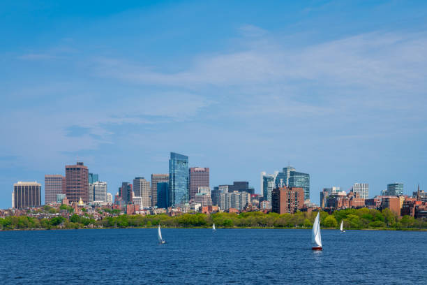 boston - boston charles river cambridge skyline imagens e fotografias de stock