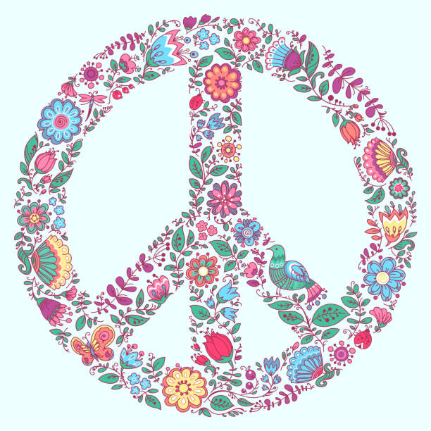 ilustrações de stock, clip art, desenhos animados e ícones de peace symbol floral ornament - manifestação de paz