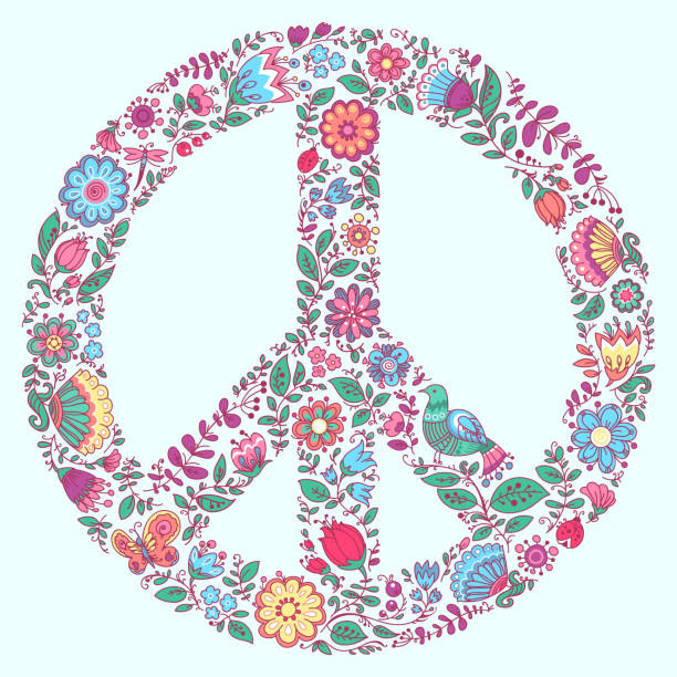 Peace Symbol Floral Ornament vector art illustration